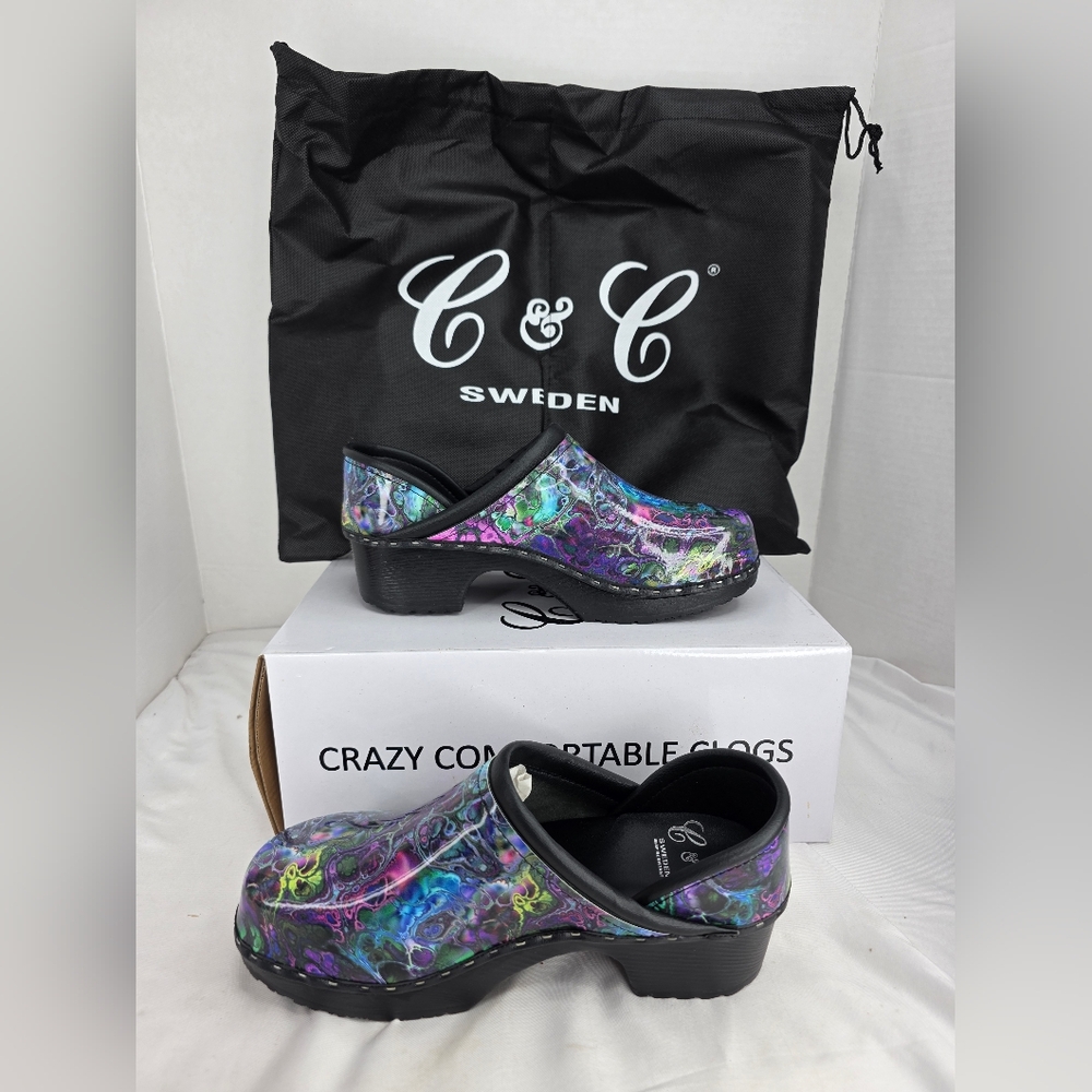 C&C Sweden  Marble-ous Comfort Clogs Slip On Shoes Nurse Size 37 6.5